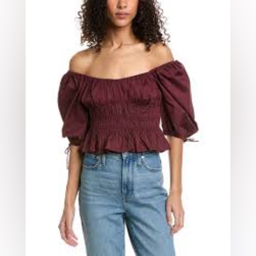 STAUD Maroon Faye Puff Sleeve Crop Top Sz-S